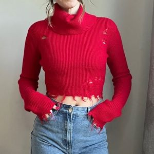 🔥Distressed Cropped Turtle Neck